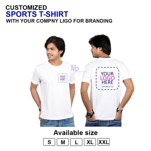 Personalized/Customized Print Round Neck T-Shirt, Colour- White| Regular dry fit T-Shirt with Your Company Logo and Text