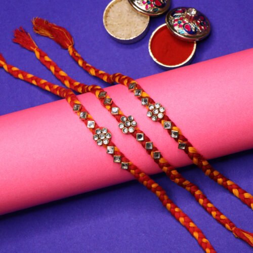 Megharthprint Religious Moli choti Rakhi Set (3 Rakhi, Roli, Chanwal in a pack) Mauli Thread Rakhi Set